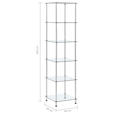 6-Tier Shelf Transparent 40x40x160 cm Tempered Glass