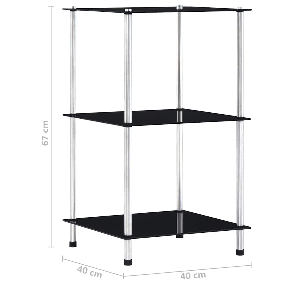 vidaXL 3-Tier Shelf Black 40x40x67 cm Tempered Glass 5