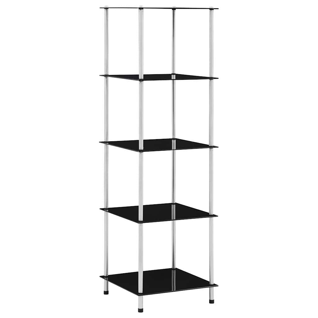 vidaXL Shelf | Black | Tempered Glass, Stainless Steel | 5-Tier | Shelf | Square 1