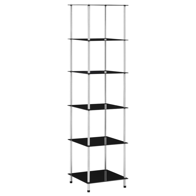 6-Tier Shelf Black 40x40x160 cm Tempered Glass