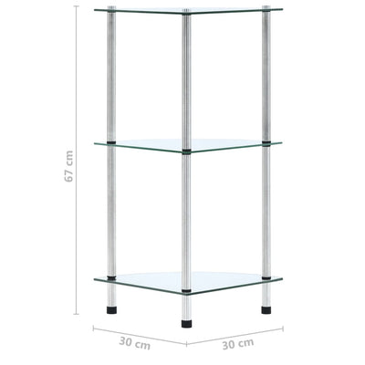 3-Tier Shelf Transparent 30x30x67 cm Tempered Glass