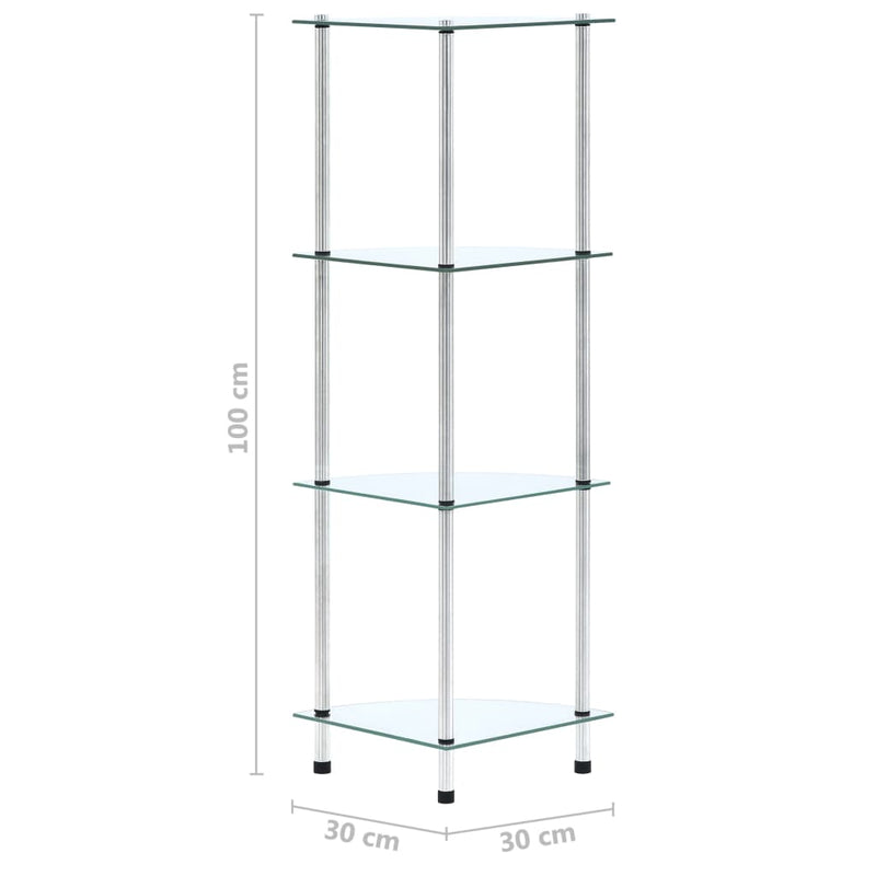 4-Tier Shelf Transparent 30x30x100 cm Tempered Glass