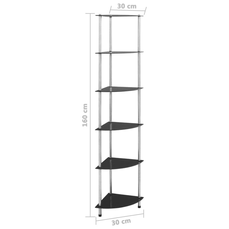 6-Tier Shelf Black 30x30x160 cm Tempered Glass