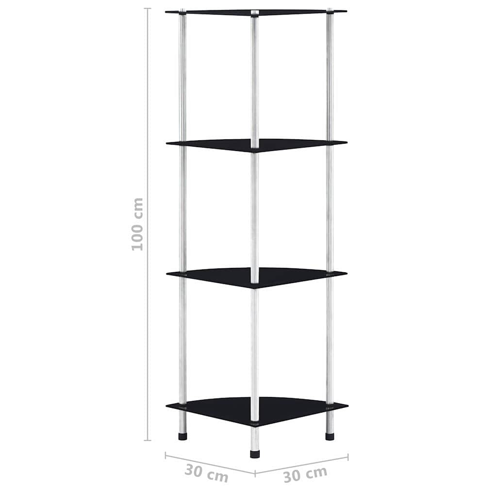vidaXL Shelf | Black | Tempered glass, Stainless steel | 30x30x100 cm | Shelf 6