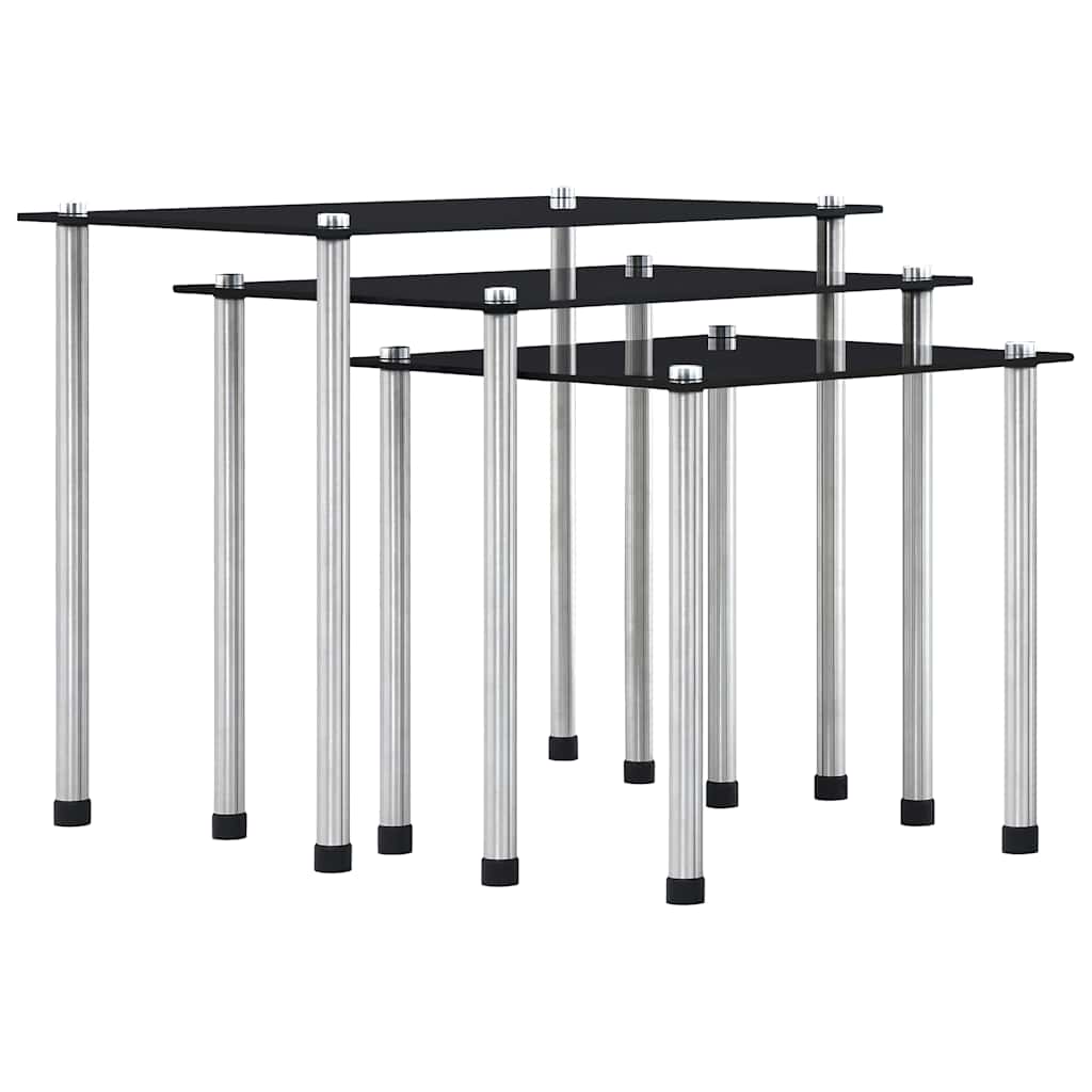 Nesting Tables 3 pcs Tempered Glass in Black