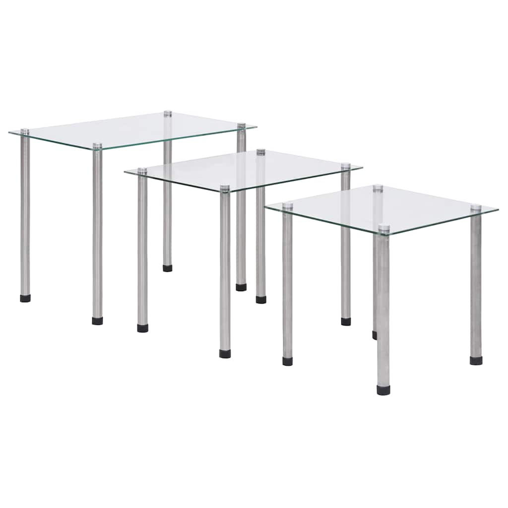 vidaXL Nesting Table | Set of 3 | Transparent | Tempered glass, stainless steel 1