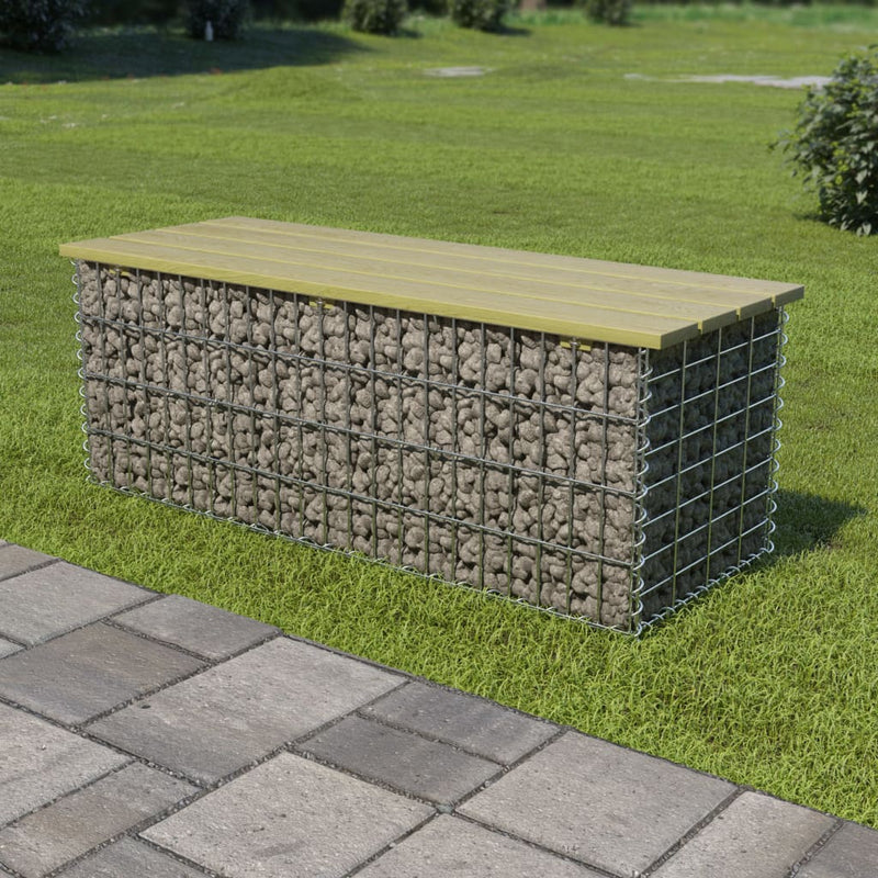 Gabion Bench 120 cm Galvanised Steel and Pinewood