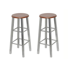 vidaXL Bar Stool | Set of 2 | Brown and Silver | Steel Frame with MDF Seat 1