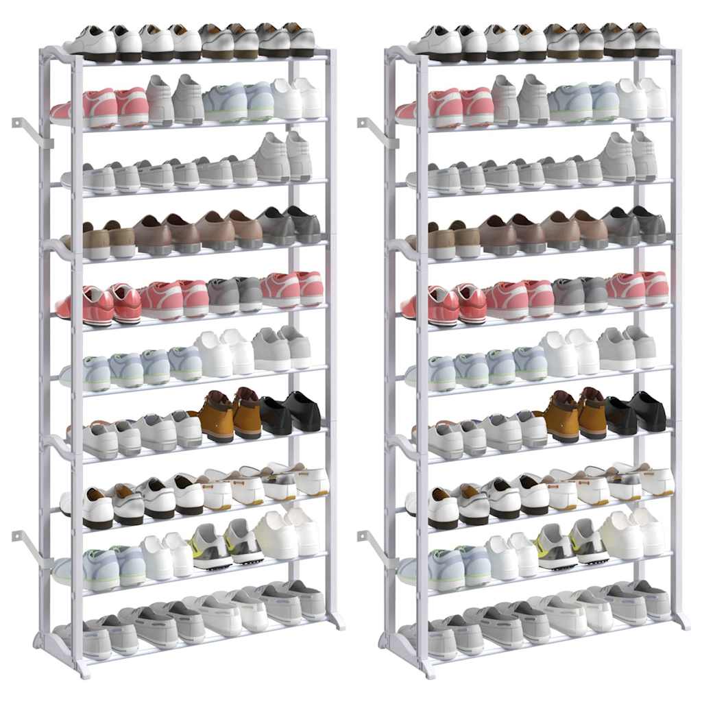 vidaXL Shoe Rack | Set of 2 | White | Plastic with metal struts | Compact 3