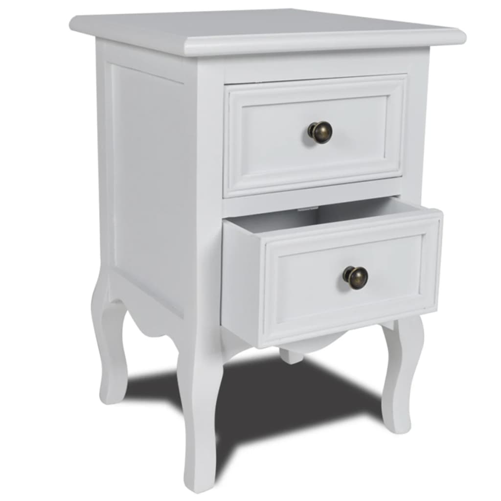 vidaXL Nightstand with 2 Drawers MDF White 1