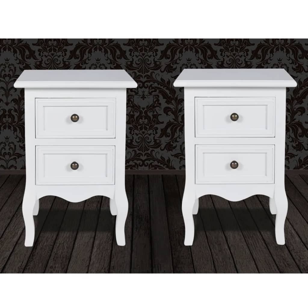 vidaXL Nightstands 2 pcs with 2 Drawers MDF White 3