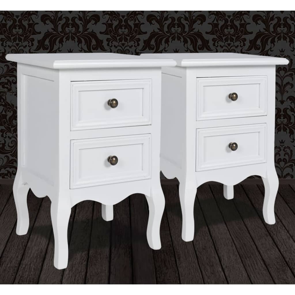 vidaXL Nightstands 2 pcs with 2 Drawers MDF White 4