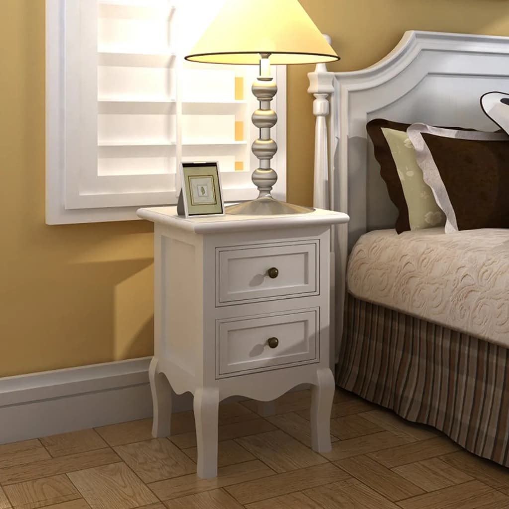 vidaXL Nightstands 2 pcs with 2 Drawers MDF White 1