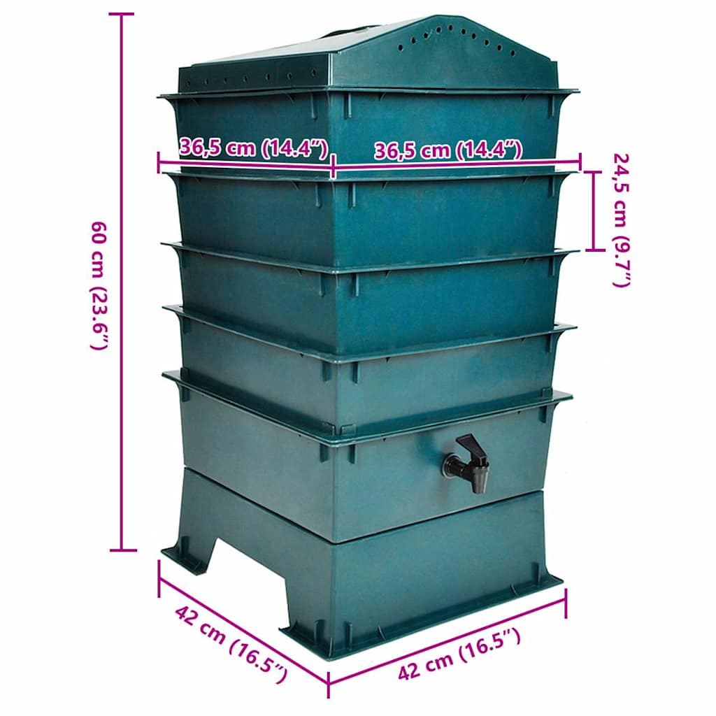 vidaXL 4-Tray Worm Factory 42x42x60 cm 4