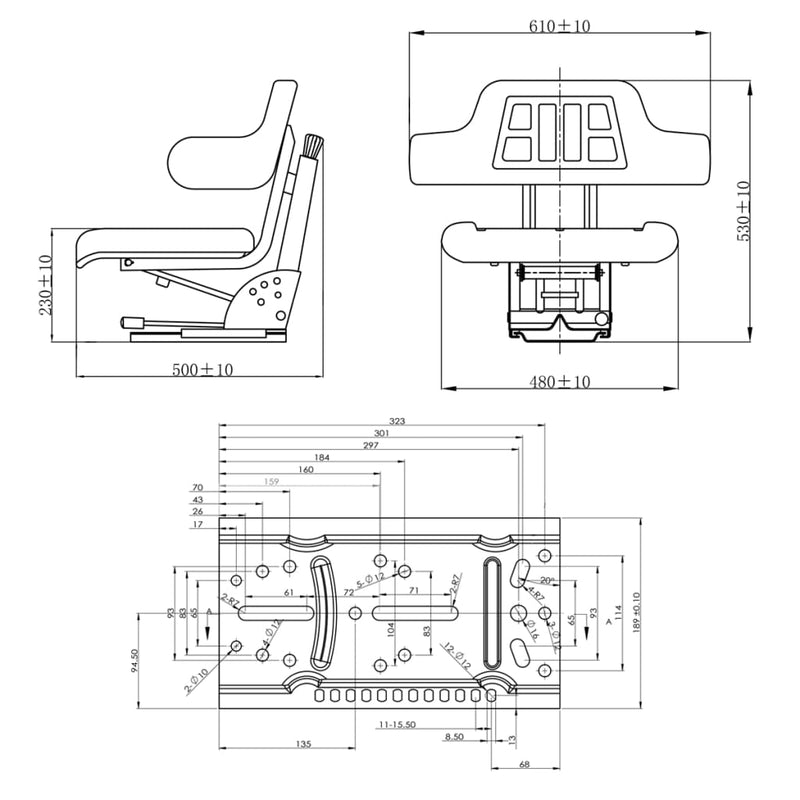 Tractor Seat with Suspension Black