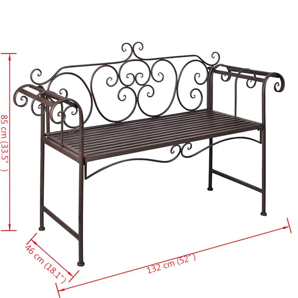 vidaXL Garden Bench 132 cm Steel Antique Brown 5