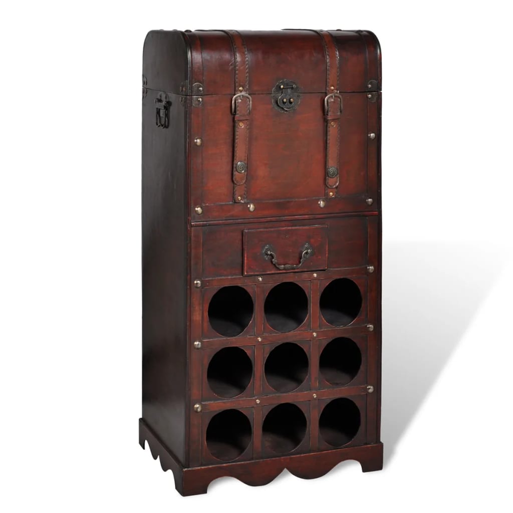 vidaXL Wooden Wine Rack for 9 Bottles with Storage 1