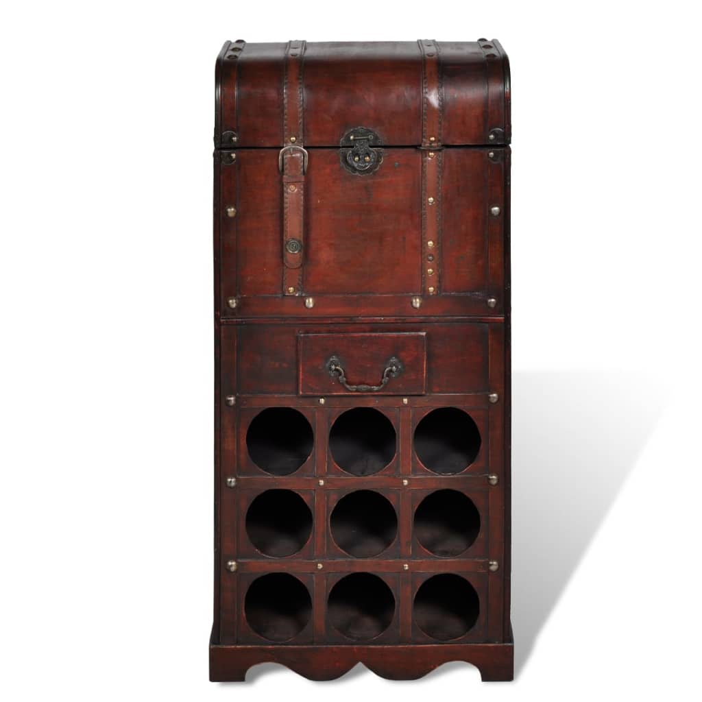 vidaXL Wooden Wine Rack for 9 Bottles with Storage 2