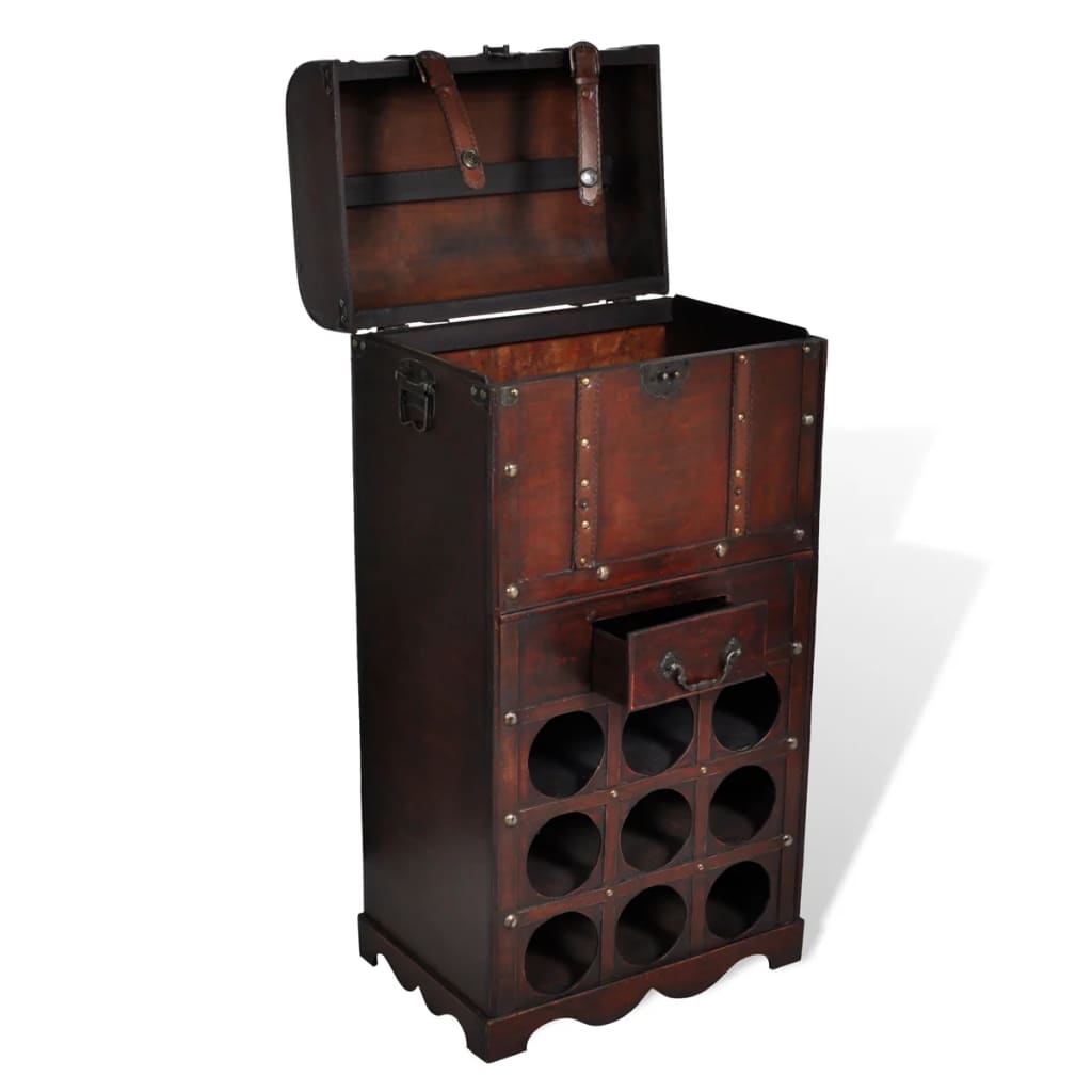 vidaXL Wooden Wine Rack for 9 Bottles with Storage 3
