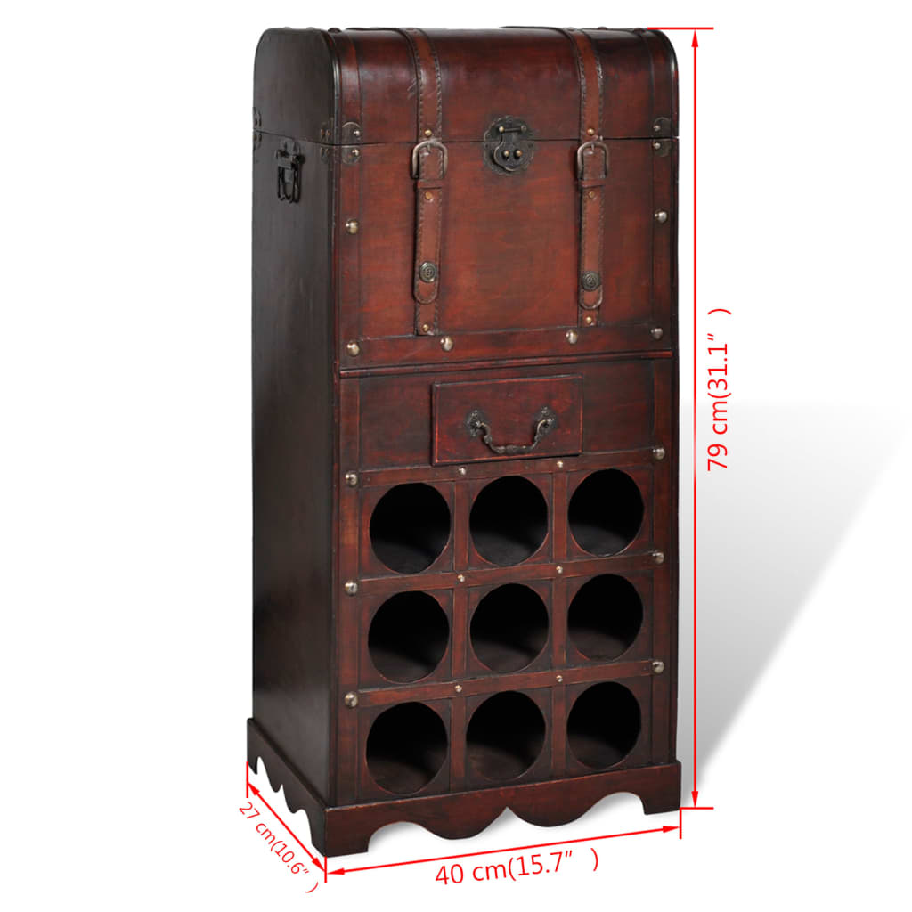 vidaXL Wooden Wine Rack for 9 Bottles with Storage 4