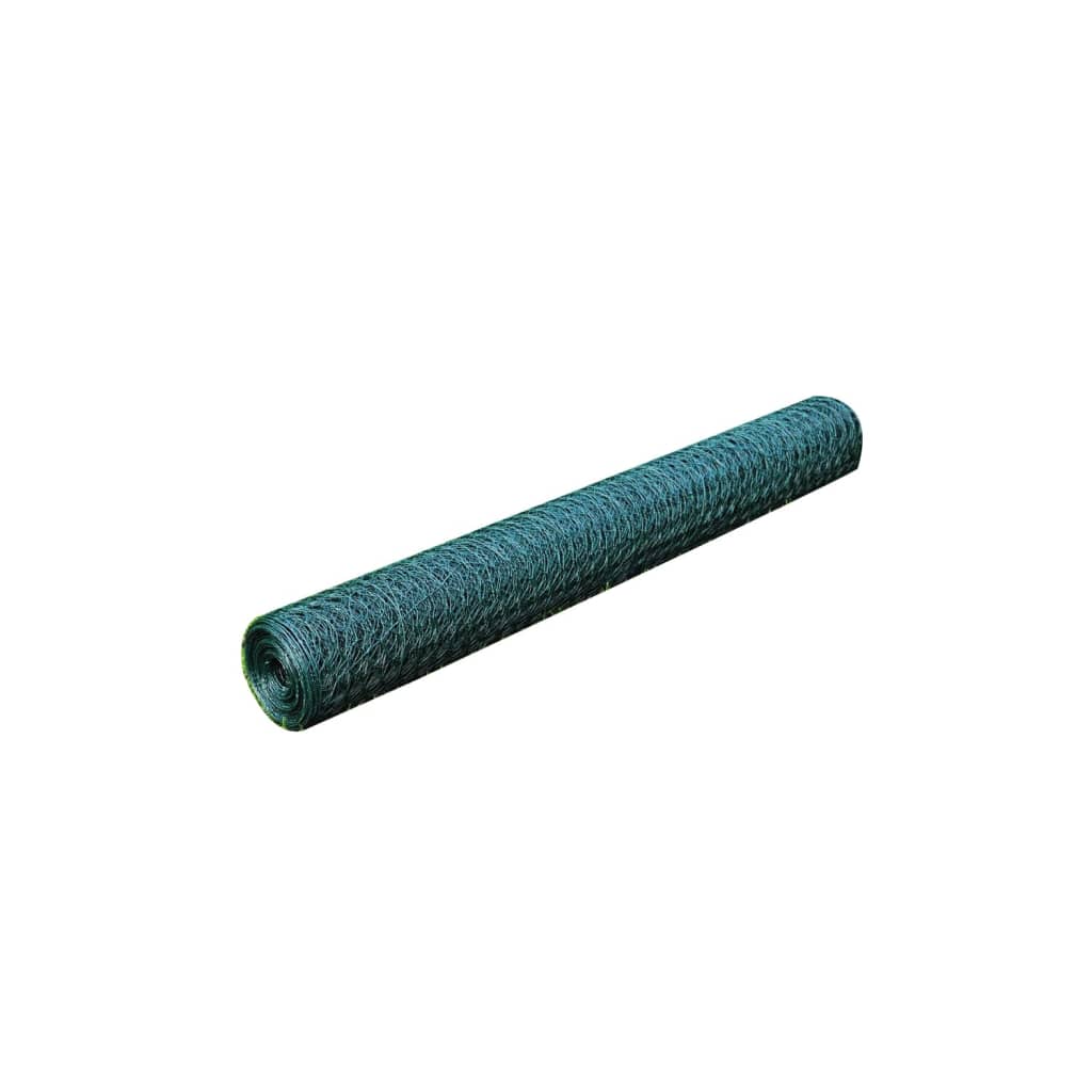 vidaXL Chicken Wire Fence with PVC Coating 25x1 m Green 2