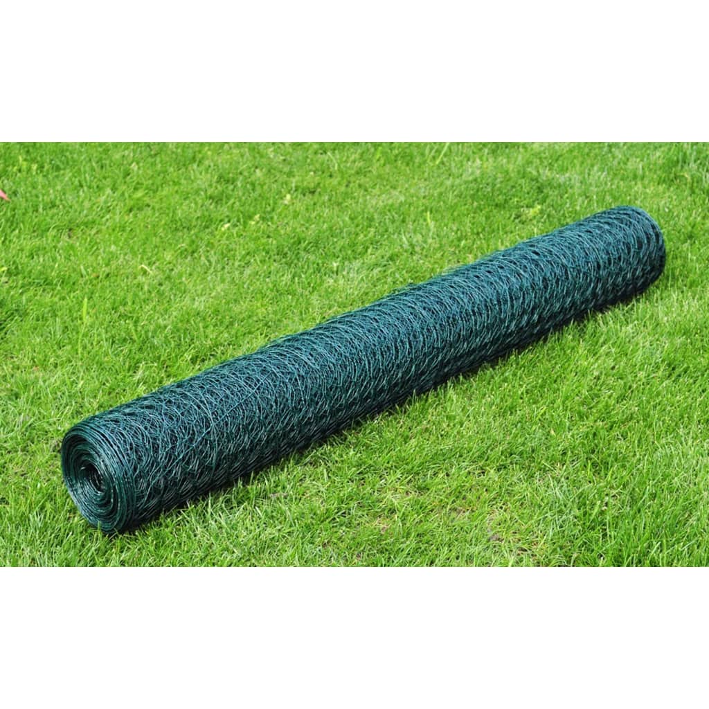 vidaXL Chicken Wire Fence with PVC Coating 25x1 m Green 1