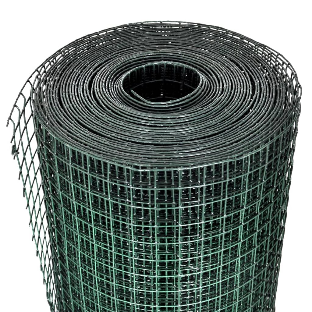vidaXL Chicken Wire Fence Galvanised with PVC Coating 25x1 m Green 3