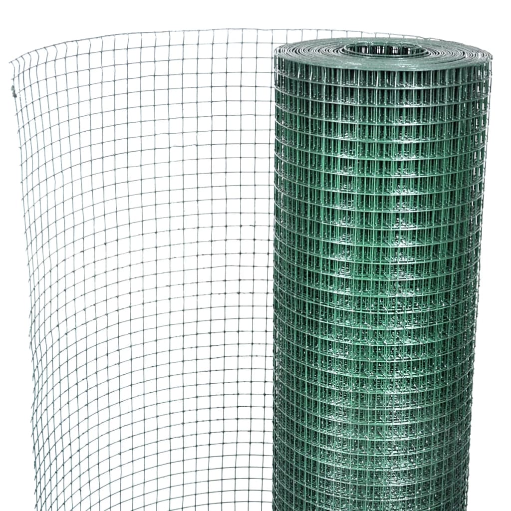 vidaXL Chicken Wire Fence Galvanised with PVC Coating 25x1 m Green 4