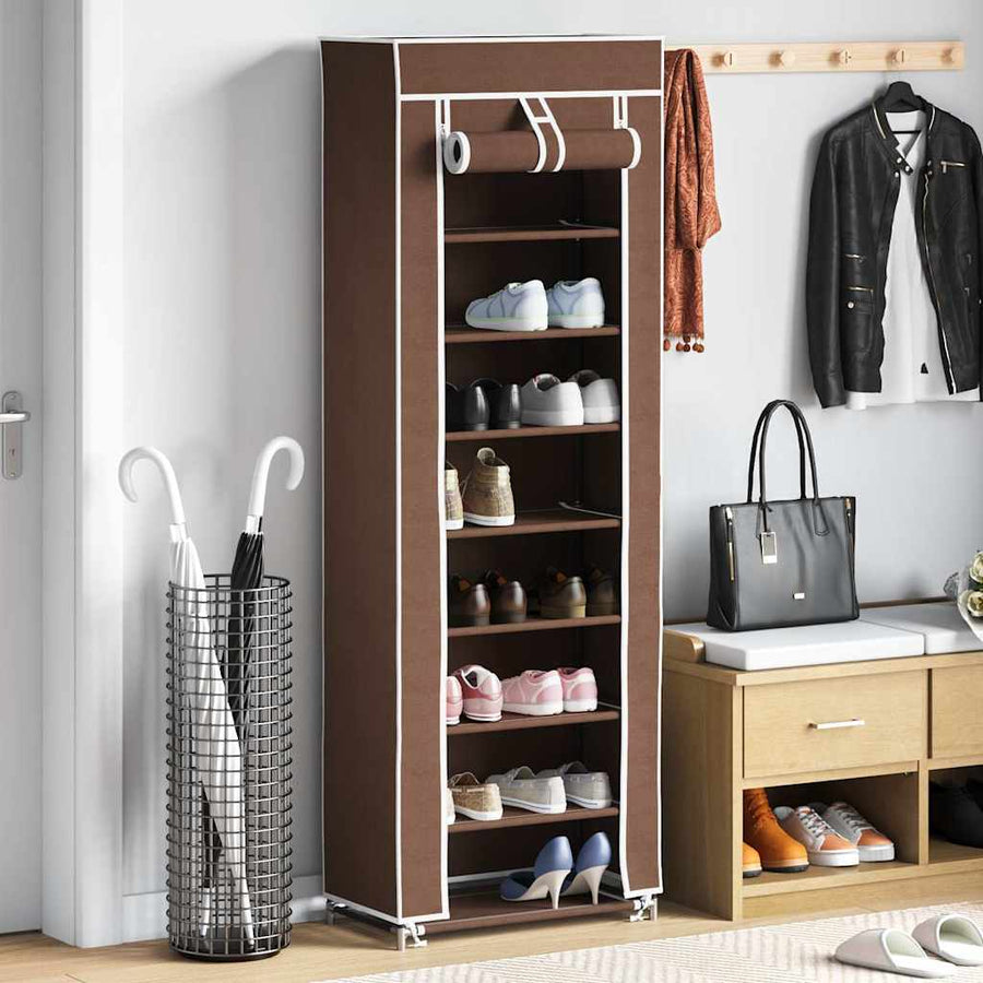 240492 vidaXL Fabric Shoe Cabinet with Cover 57 x 29 x 162 cm Brown 1