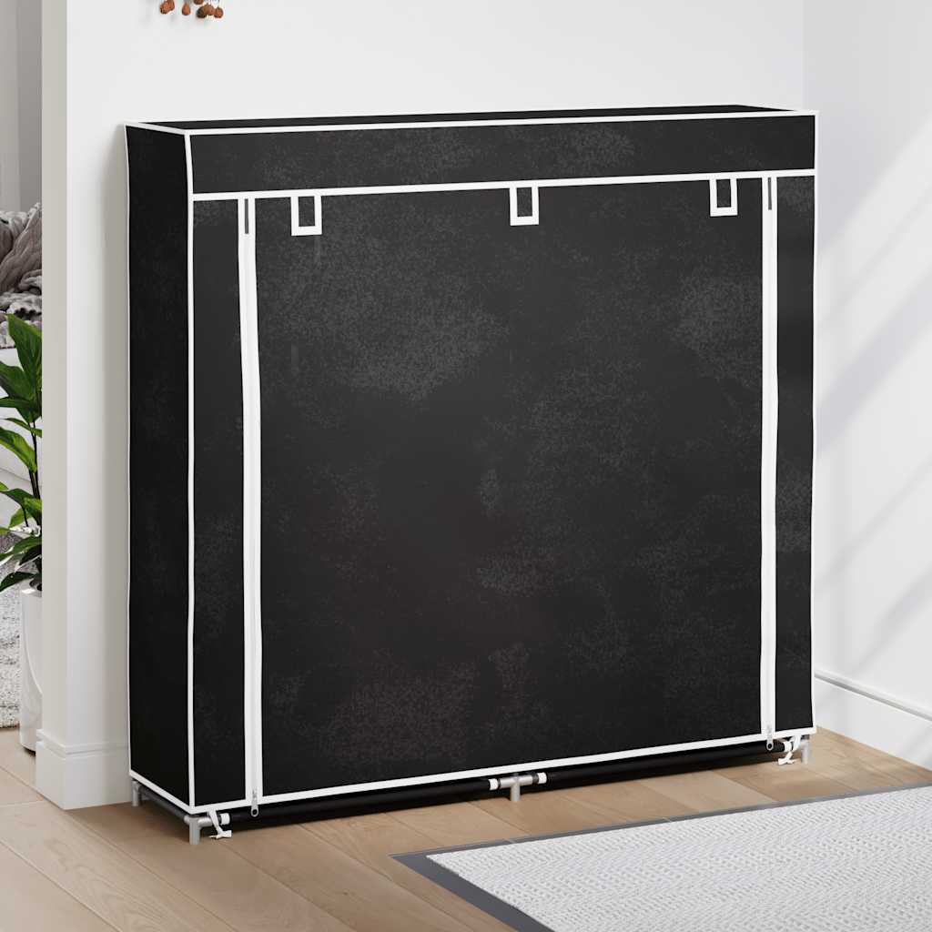vidaXL Fabric Shoe Cabinet with Cover 115 x 28 x 110 cm Black 1