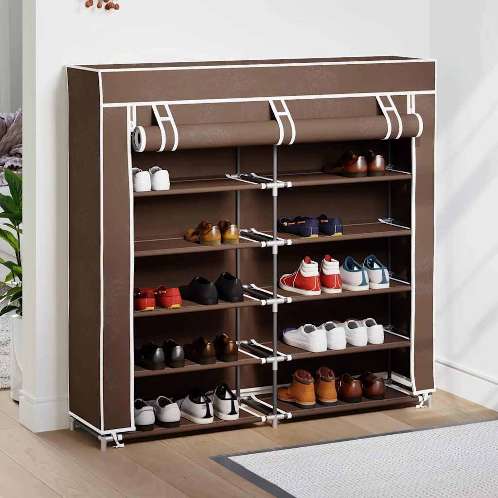vidaXL Fabric Shoe Cabinet with Cover 115 x 28 x 110 cm Brown 3
