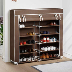 vidaXL Fabric Shoe Cabinet with Cover 115 x 28 x 110 cm Brown 3