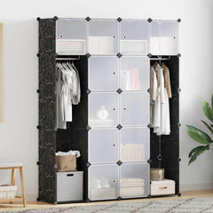 Modular Cabinet with 37 x 146 x 180,5 cm Black and white 14 compartments