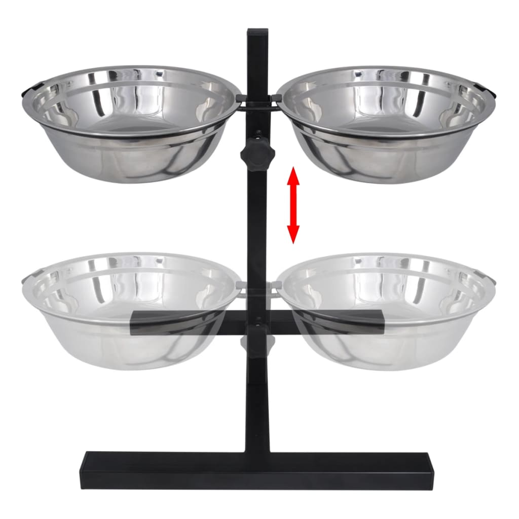 vidaXL Adjustable Double Diner Pet Dog Feeding Stand & 2 x 4.1L Stainless Steel Bowls 2