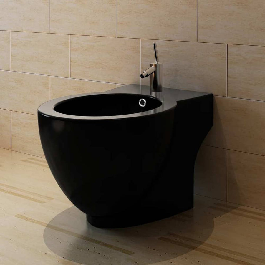 vidaXL Round Bidet Stand Black High-quality Ceramic 1