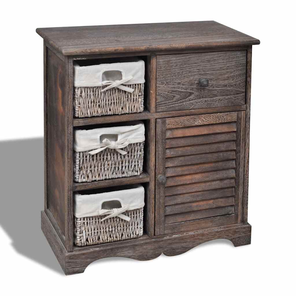 Wooden Cabinet 3 Left Weaving Baskets Brown 60 cm 63 cm 30 cm