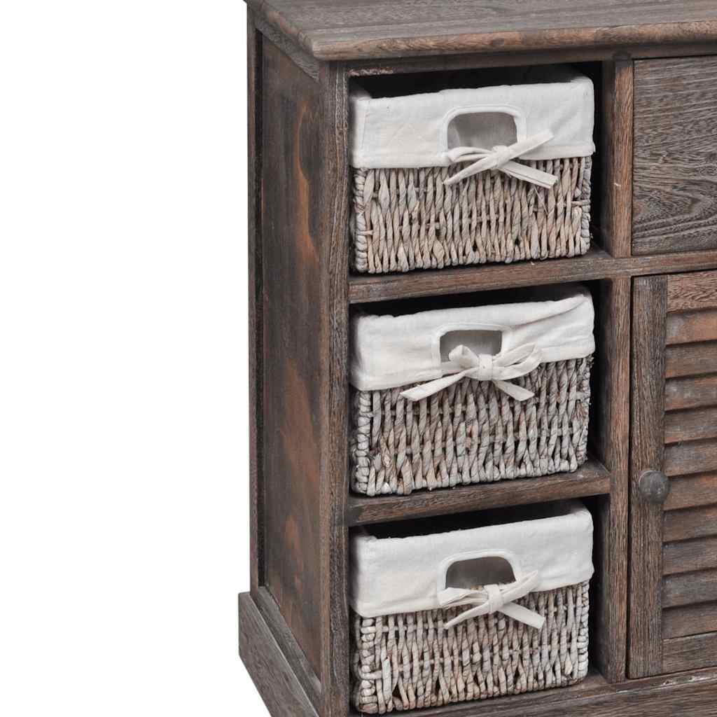 Wooden Cabinet 3 Left Weaving Baskets Brown, image 3