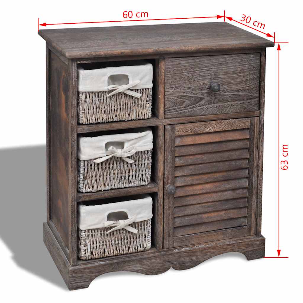 Wooden Cabinet 3 Left Weaving Baskets Brown, image 6