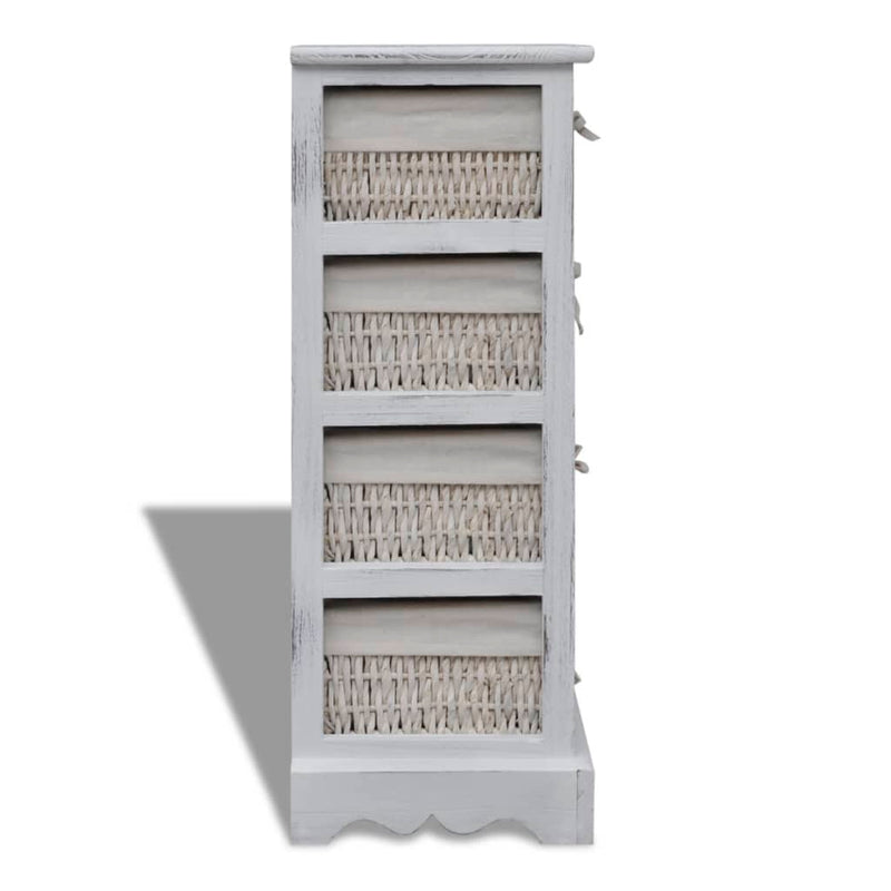 Wooden Storage Rack 4 Weaving Baskets White