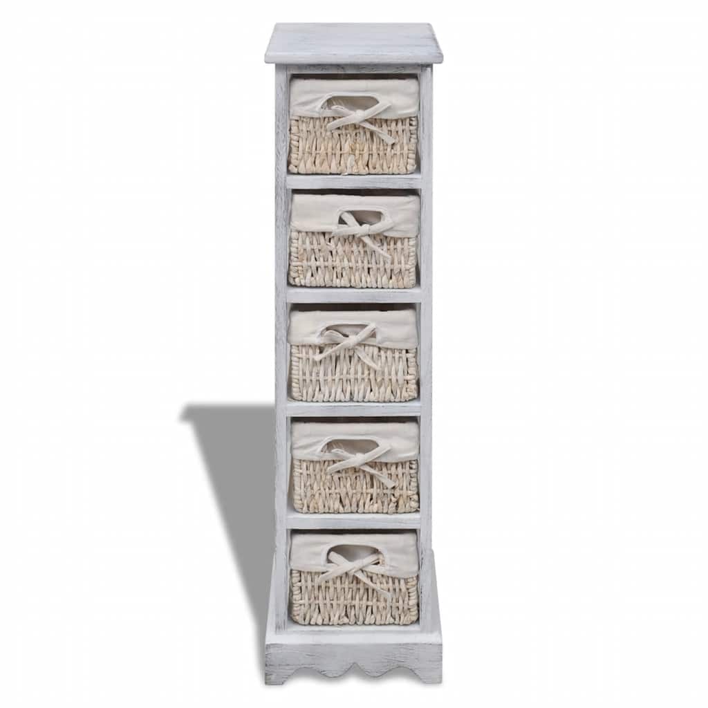 Wooden Storage Rack 5 Weaving Baskets White, image 2