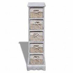 Wooden Storage Rack 5 Weaving Baskets White, image 2