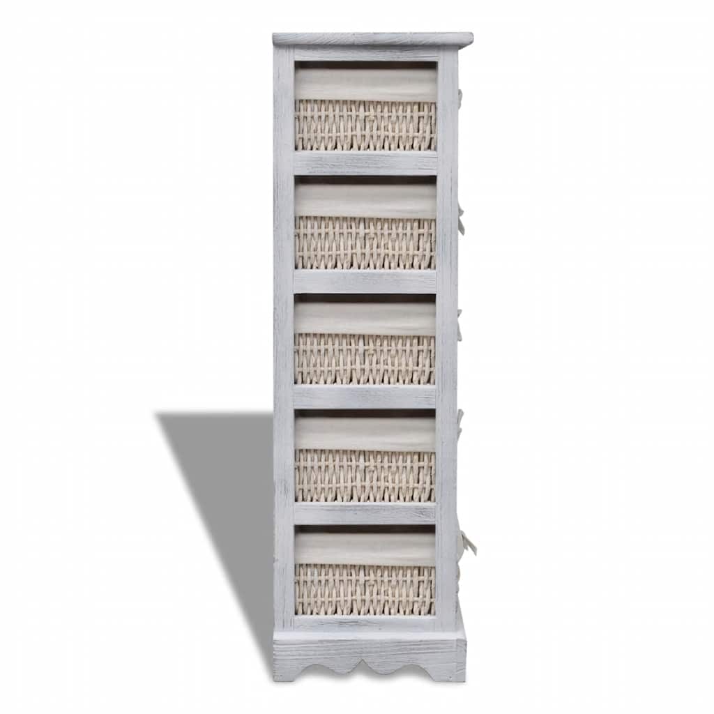 Wooden Storage Rack 5 Weaving Baskets White, image 4