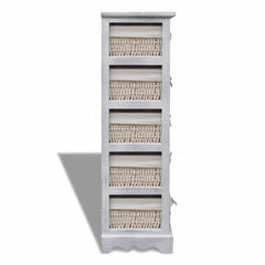 Wooden Storage Rack 5 Weaving Baskets White, image 4