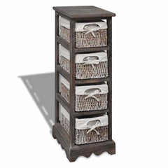 Wooden Cabinet 3 Left Weaving Baskets Brown 25 cm 74 cm 28 cm