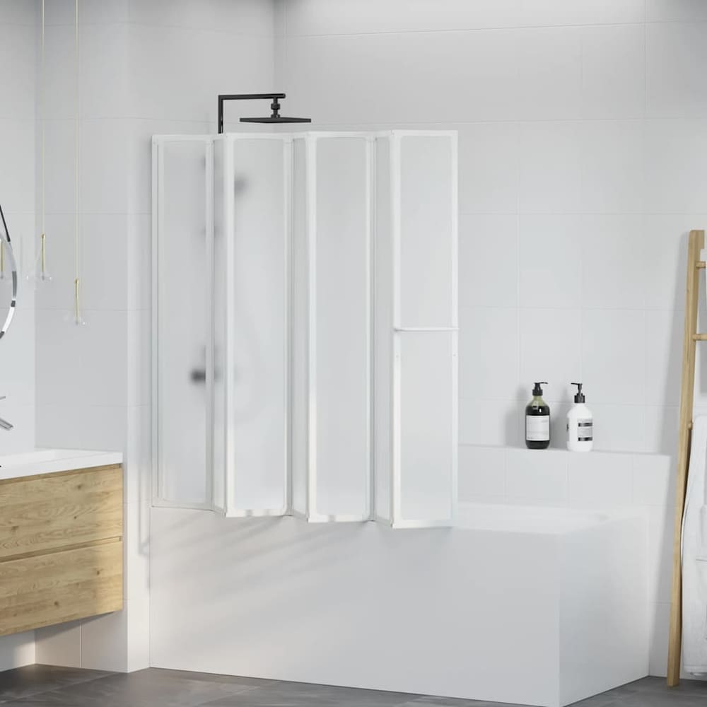 Shower Screen Folding 168 x 140 cm Aluminium White Frosted