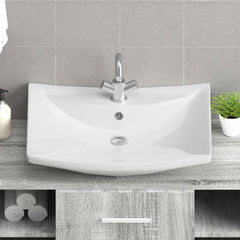Luxury Ceramic Basin Rectangular with Overflow & Faucet Hole White