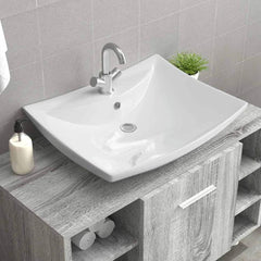 Luxury Ceramic Basin Rectangular with Overflow & Faucet Hole White