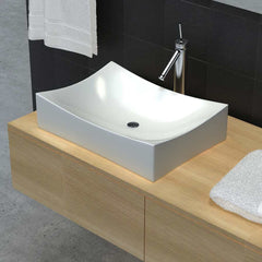 Ceramic Bathroom Sink Basin Rectangular White