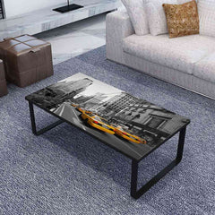 vidaXL Coffee Table | Black and printed | Iron and tempered glass | Small 1