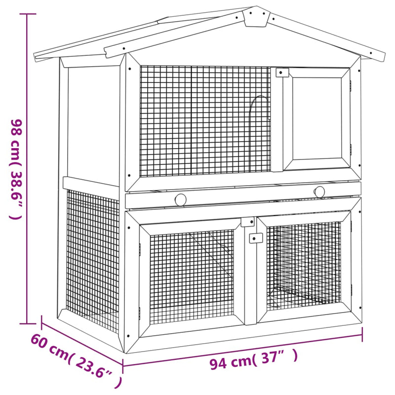 Outdoor Rabbit Hutch Small Animal House Pet Cage 3 Doors Wood